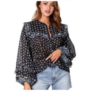 Free People Jenna Long Sleeve Blouse Night Combo XL